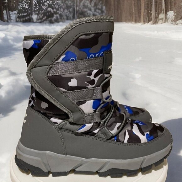 Hobibear Snow Boots Kids Blue Camo Waterproof Outdoor Winter Youth 5, EU-37 - Picture 1 of 10